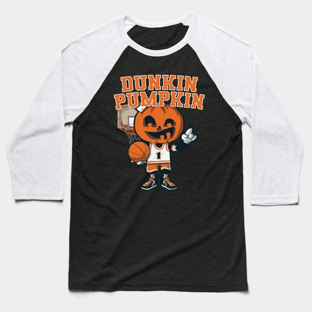 Dunkin Pumpkin Halloween Costume Funny Pumpkin Basketball Baseball T-Shirt by pipsmerch